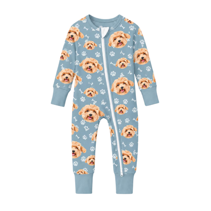 Custom Dog Faces Baby Purple Convertible Zippy Romper Purple, Custom Pet Photo Baby Romper Convertible BB0923
