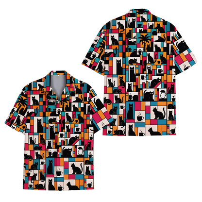 Colorful Retro Cat Hawaiian Shirt Men Women, Cat Lovers Hawaiian Shirts HE0233