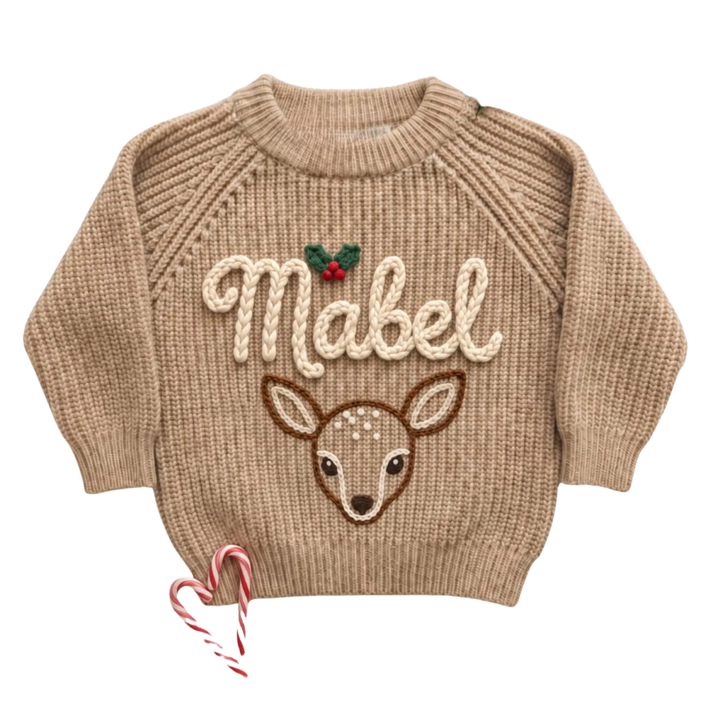 Personalized Gingerbread Xmas Baby Embroidered Knit Sweater, Custom Christmas Baby Sweatshirt BB0805