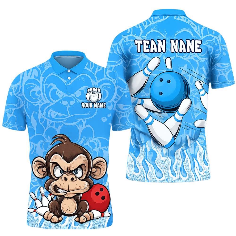 Custom Angry Monkey Bowling Polo Shirt Mens, Custom Monkey Bowling Team Shirts BZ0459
