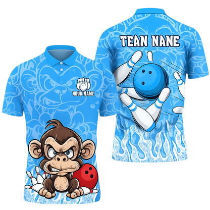 Custom Angry Monkey Bowling Polo Shirt Mens, Custom Monkey Bowling Team Shirts BZ0459