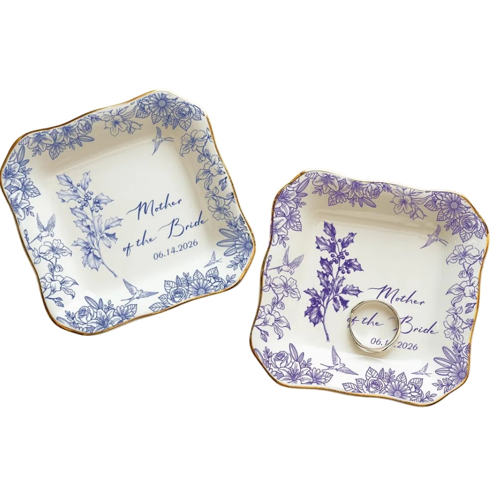 Mother Of The Groom Custom Birrth Month Flower Ring Dish, Custom Wedding Jewelry Dish For Mother Of Groom WD0384