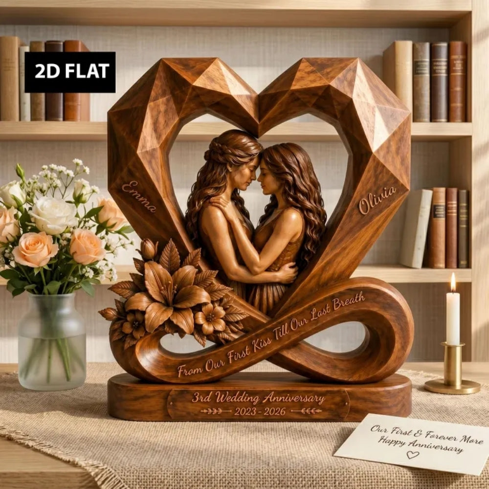 Lesbian Couple Custom Wedding Anniversary Wooden Plaque, Custom LGBT Wooden Block Keepsake WD0793