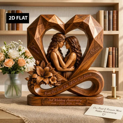 Lesbian Couple Custom Wedding Anniversary Wooden Plaque, Custom LGBT Wooden Block Keepsake WD0793