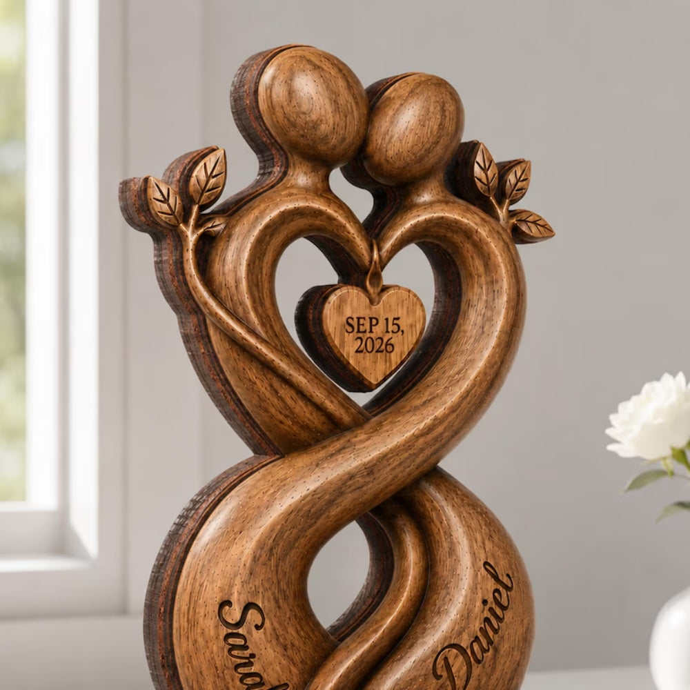 Custom Couple Heart Layer Wooden Plaque, Personalized Wedding Keepsake Wooden Block WD0960