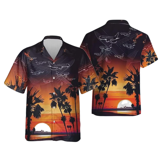 Airplane Sunset Hawaiian Shirt For Men Women, Tropical Airplane Hawaiian Shirts HE0260