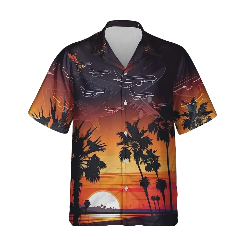 Airplane Sunset Hawaiian Shirt For Men Women, Tropical Airplane Hawaiian Shirts HE0260