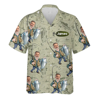 Custom Face Fisherman Hawaiian Shirt Mens, Custom Fishing Hawaiian Shirt With Picture HE0451
