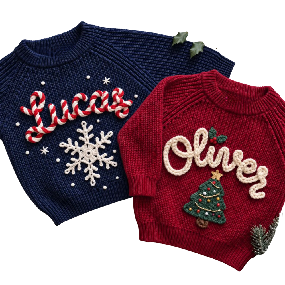 Personalized Gingerbread Xmas Baby Embroidered Knit Sweater, Custom Christmas Baby Sweatshirt BB0805