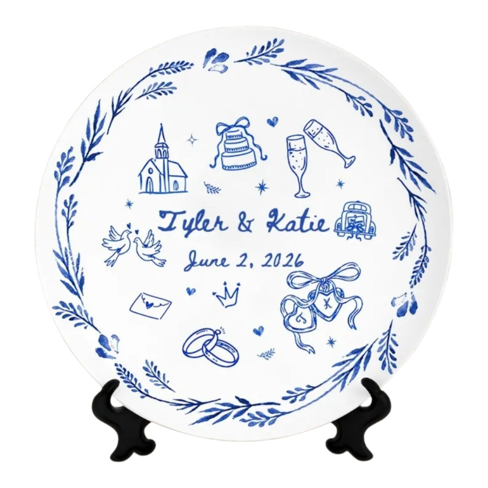 Custom Wedding Round Platter For Couple, Custom Wedding Engagement Plate WD0386