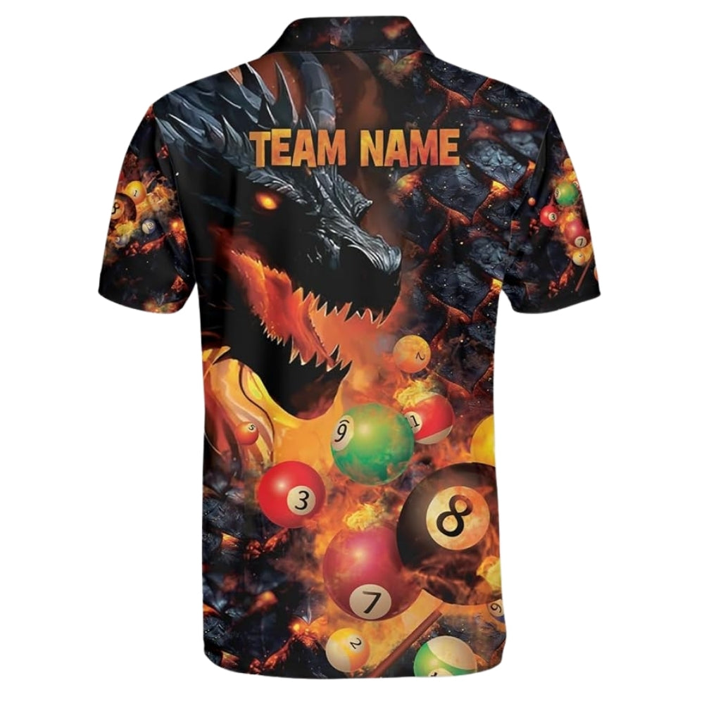 Custom Dragon Billiard Polo Shirt For Men, Custom Dragon Flame Pool Billiard Team Shirts BIZ0170