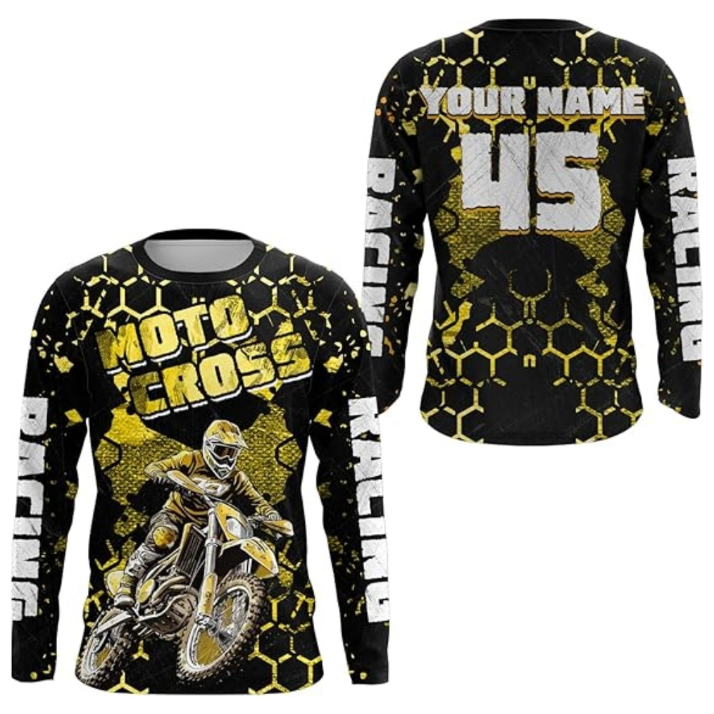 Custom Blue Motocross Long Sleeve Men's Jersey, Personalized Dirt Bike Jerseys With Number MZ0074