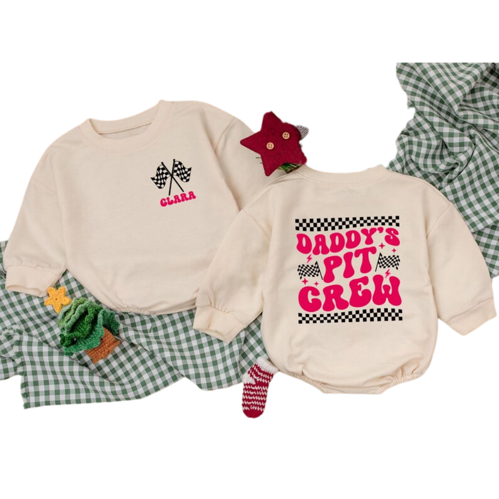 Personalized Daddy's Pit Crew Baby Romper Sweatshirt, Custom Baby Name Racing Romper Sweatshirt BB0240