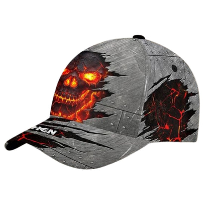 Custom Fire Skull 3D Printed Baseball Cap, Custom Skull Lover Hats CP0477