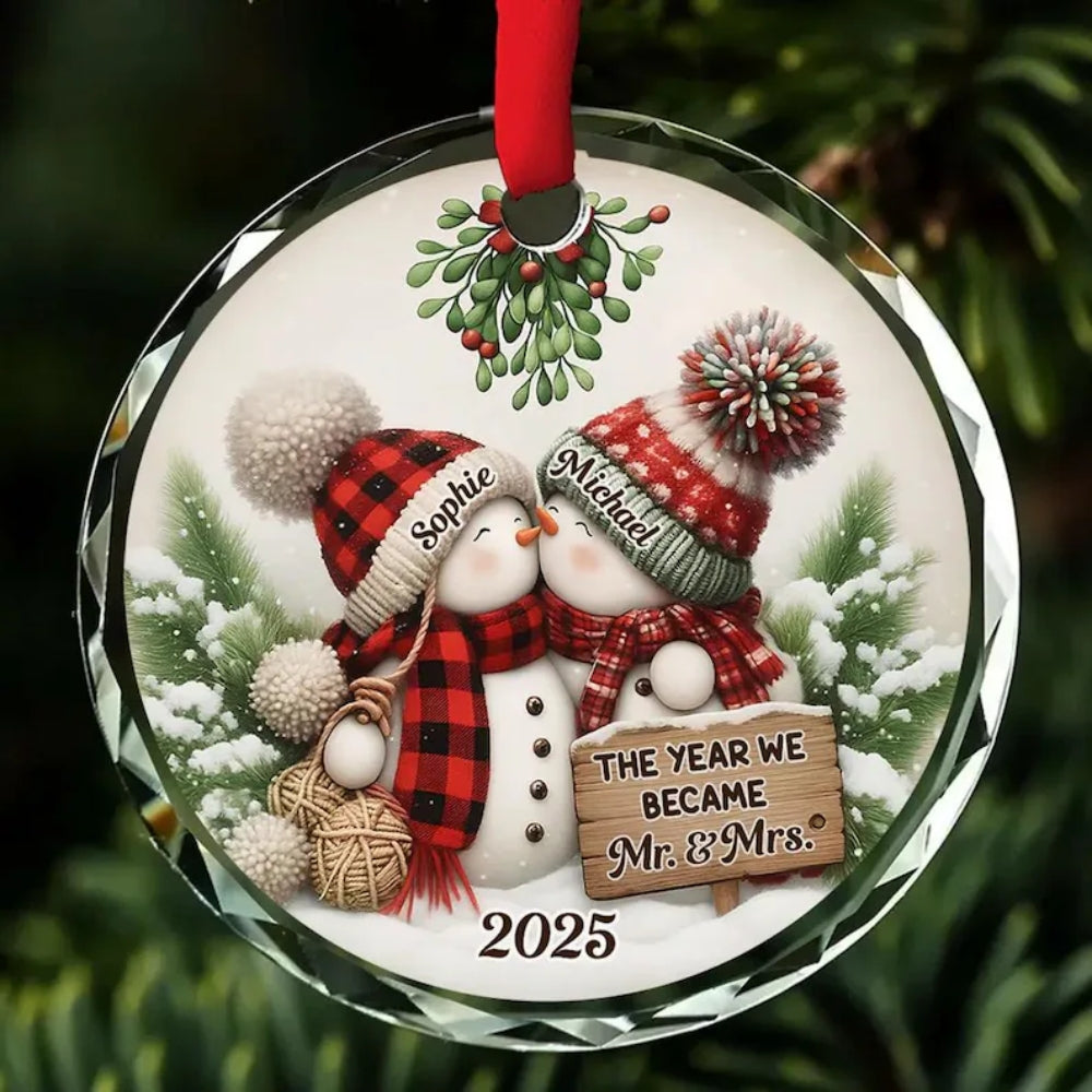 The Year We Became Mr And Mrs Personalized Engaged Christmas Glass Ornament, Custom Engagement Christmas Ornament WD0294