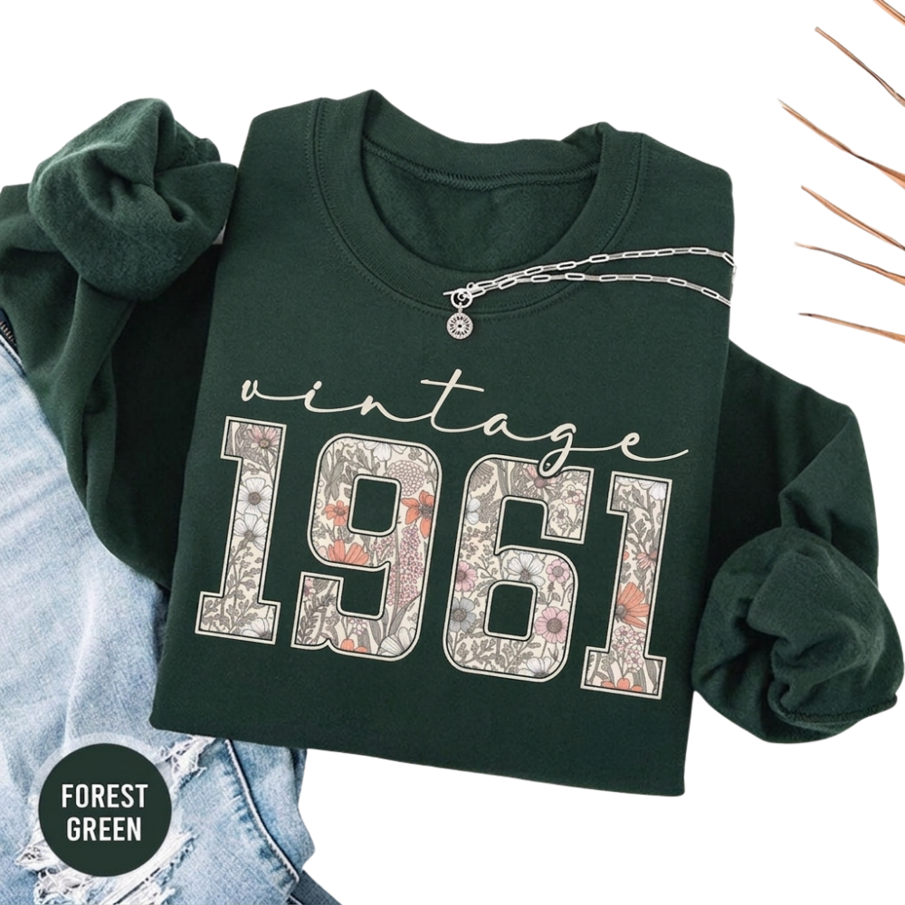 Vintage 1961 Floral Birthday Sweatshirt, 65th Birthday Sweatshirts 2D0905