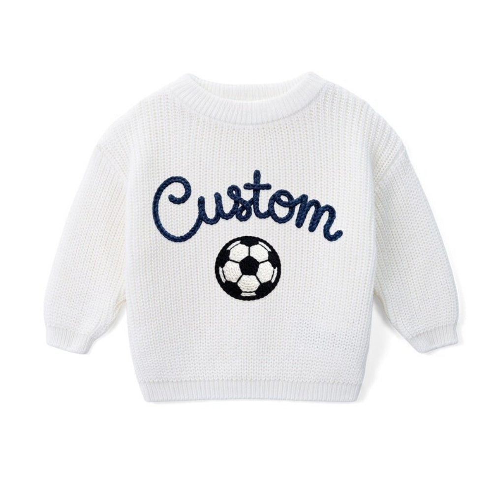 Custom Soccer Baby Embroidered Knit Sweater, Custom Baby Soccer Sweatshirt BB0767