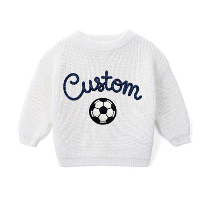 Custom Soccer Baby Embroidered Knit Sweater, Custom Baby Soccer Sweatshirt BB0767