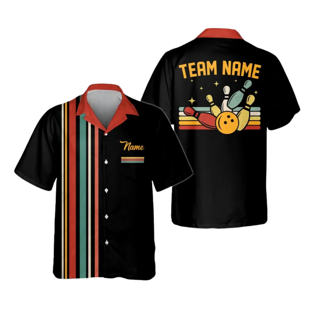 Custom Cyan Retro Hawaiian Bowling Shirts For Men, Custom Mens Retro Bowling Team Shirts BE0059