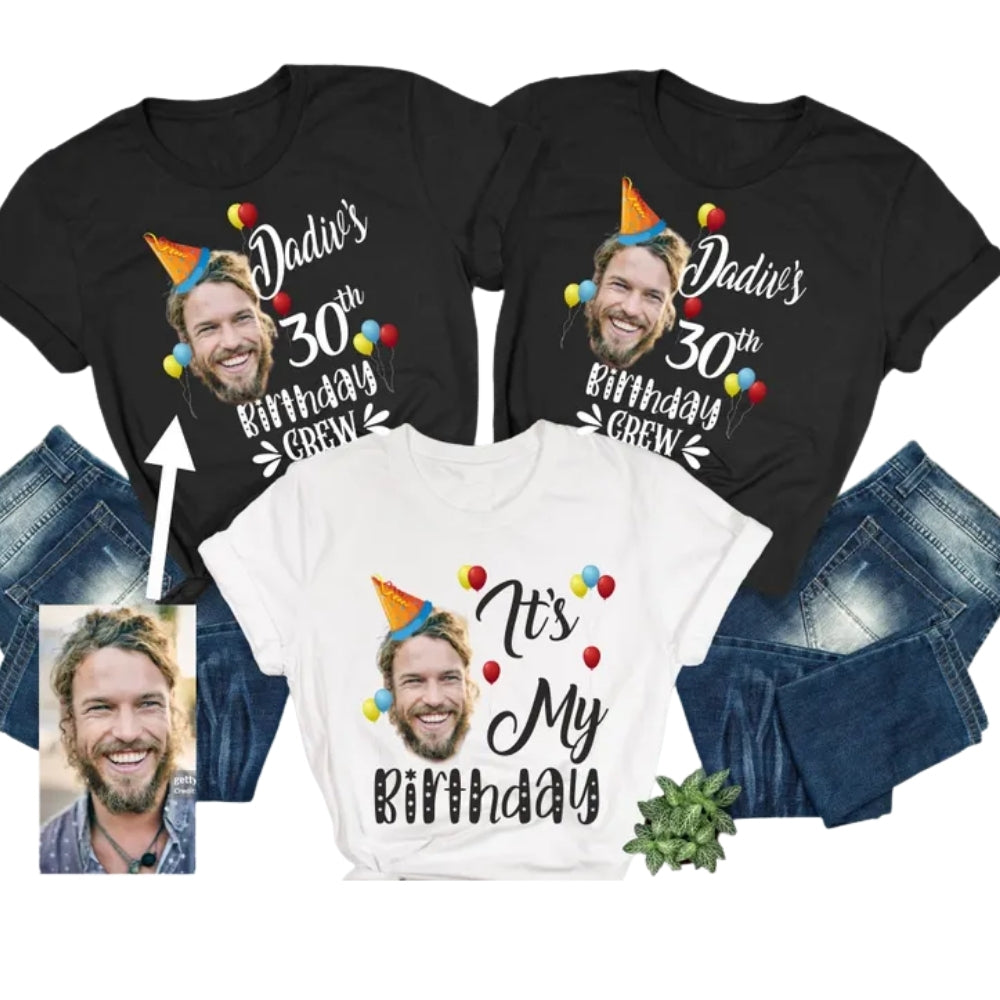 It's My Birthday Custom Photo Matching T Shirts, Custom Face Matching Birthday Crew Shirts ET0796