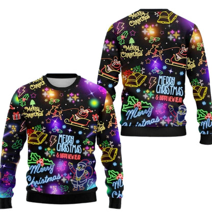 Merry Christmas Neon 3D Sweatshirt For Men Women, Christmas Neon Sweater 2D1080