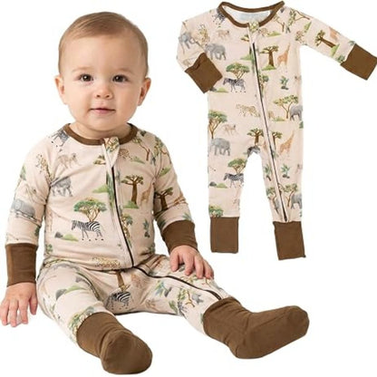 Zebra Giraffe And Baby Convertible Zipper Romper, Wild Animal Baby Romper Convertible BB0404
