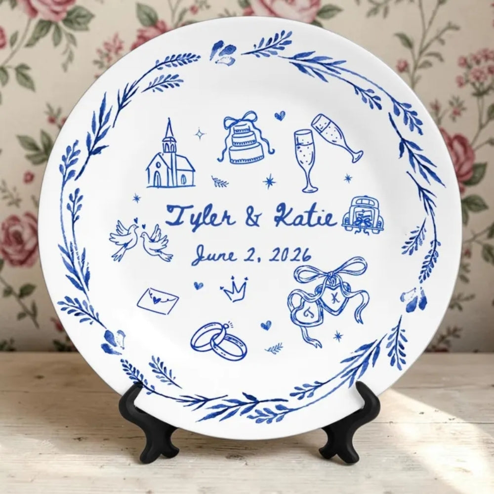Custom Wedding Round Platter For Couple, Custom Wedding Engagement Plate WD0386