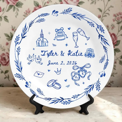 Custom Wedding Round Platter For Couple, Custom Wedding Engagement Plate WD0386