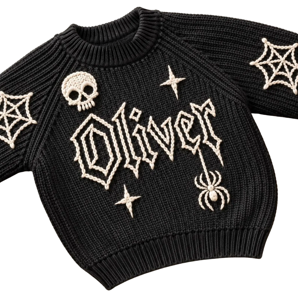 Custom Gothic Halloween Baby Embroidered Knit Sweater, Custom Halloween Baby Sweatshirt BB0806