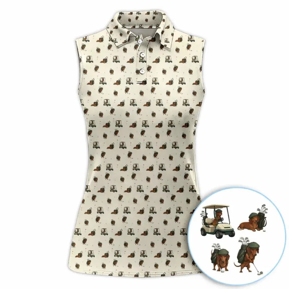 Wiener Dachshund Women's Sleeveless Golf Shirt, Dachshund Dog Golf Shirts For Ladies GE0295