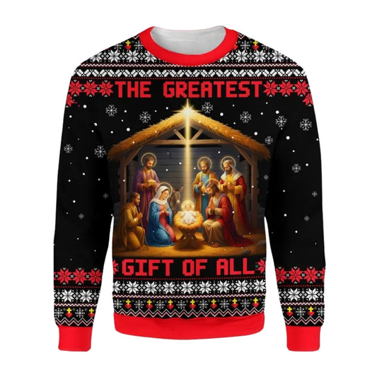The Greatest Gift of All Jesus 3D Christmas Sweatshirt, Chirstian Xmas Sweatshirt 2D1081