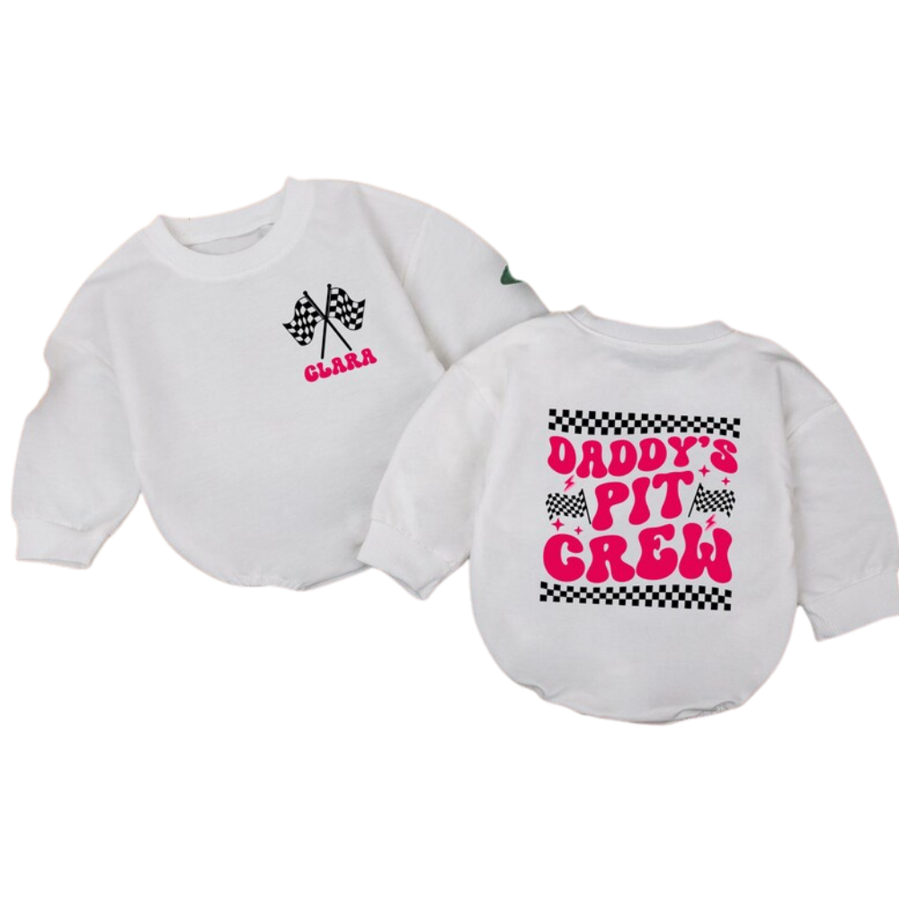 Personalized Daddy's Pit Crew Baby Romper Sweatshirt, Custom Baby Name Racing Romper Sweatshirt BB0240
