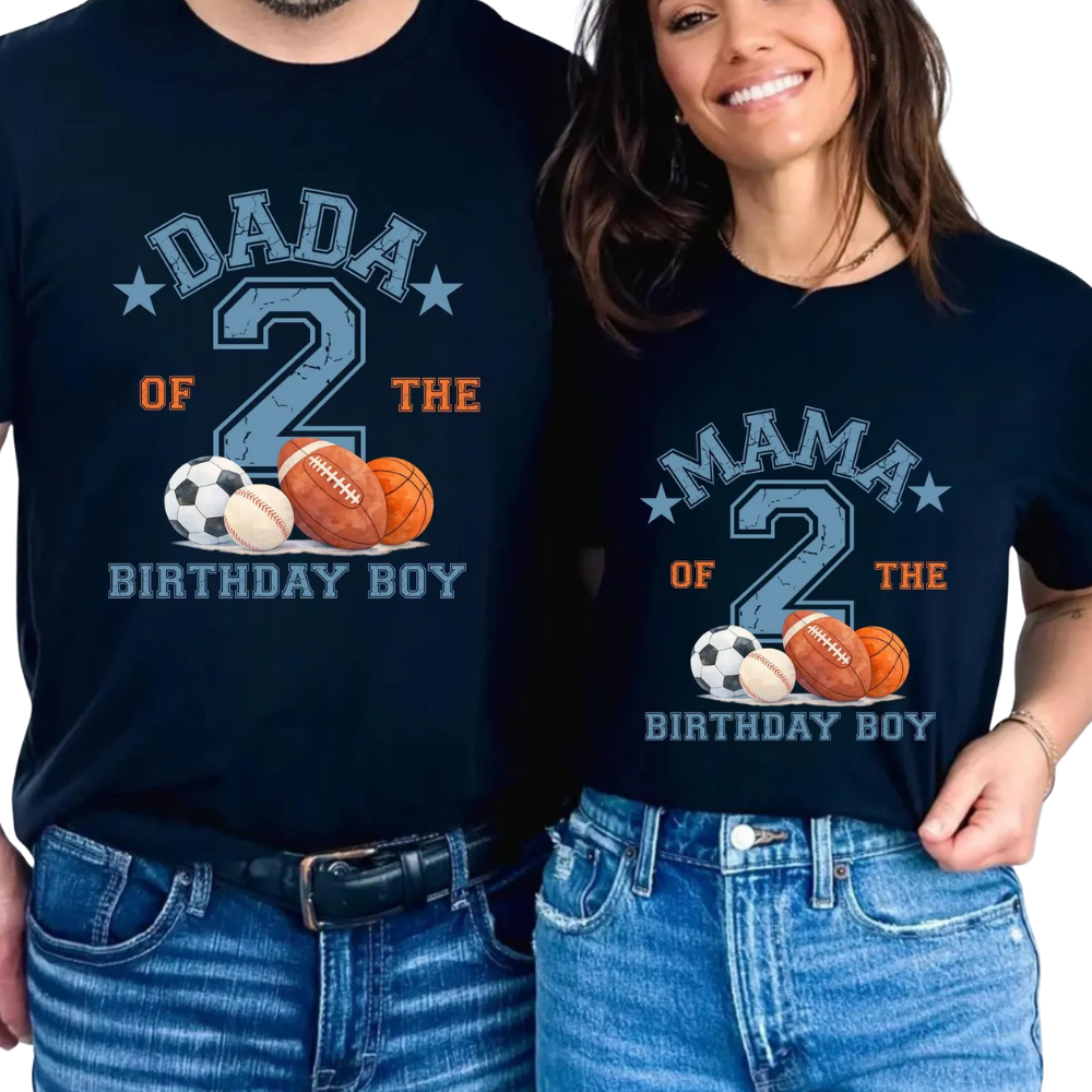 Born Two Ball Matching 2nd Birthday Boy Family T Shirts, Sport 2nd Birthday Family Shirts ET1534