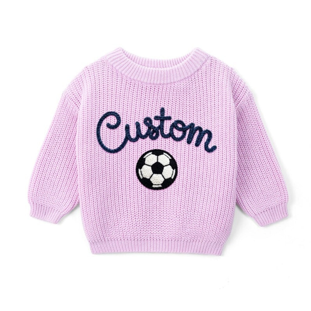 Custom Soccer Baby Embroidered Knit Sweater, Custom Baby Soccer Sweatshirt BB0767