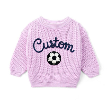 Custom Soccer Baby Embroidered Knit Sweater, Custom Baby Soccer Sweatshirt BB0767