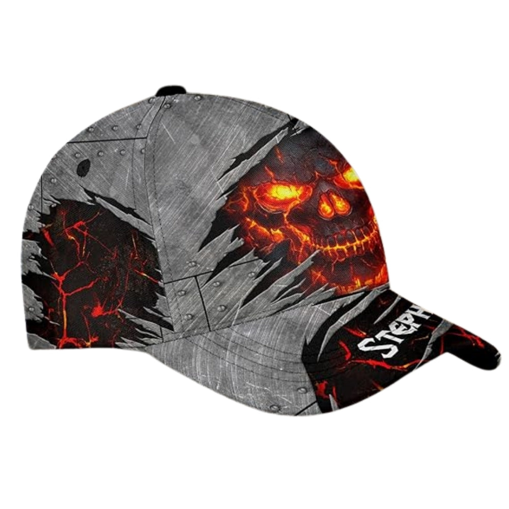 Custom Fire Skull 3D Printed Baseball Cap, Custom Skull Lover Hats CP0477