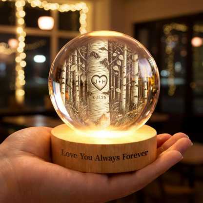 Custom Couple Initials And Date Crystal Ball Led Night Light, Custom Wedding Keepsake Night Light WD0915