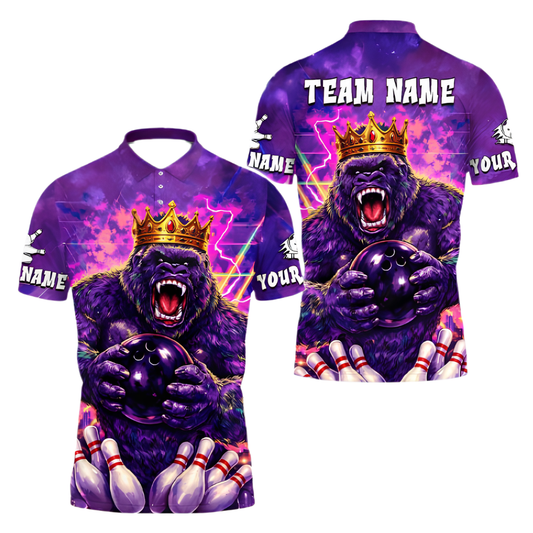 Custom King Gorilla Thunder Bowling Polo Shirt Men, Custom Gorilla Bowling Team Shirts BE0187