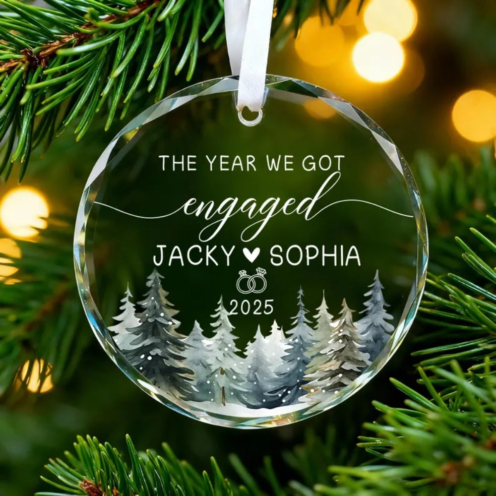The Year We Got Engaged Pesonalized Couple Nam Glass Ornament, Custom Christmas Engagement Wedding Ornament WD0295