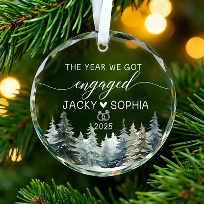 The Year We Got Engaged Pesonalized Couple Nam Glass Ornament, Custom Christmas Engagement Wedding Ornament WD0295