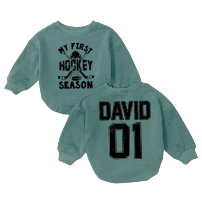 My First Hockey Season Custom Baby Romper Sweatshirt With Name Number, Personalized Hockey Baby Romper Sweatshirt  BB0161