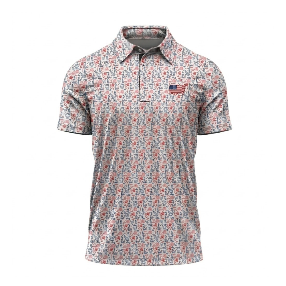 USA Flag White Red Blue Pattern Matching Couple Golf Shirt, Matching 4th Of July Golf Shirt For His And Her GE0523