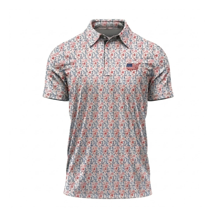 USA Flag White Red Blue Pattern Matching Couple Golf Shirt, Matching 4th Of July Golf Shirt For His And Her GE0523