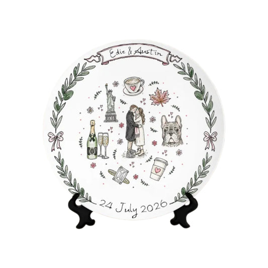 Custom Couple Name And Date Wedding Round Platter, Custom Wedding Plate For Bride And Groom WD0387