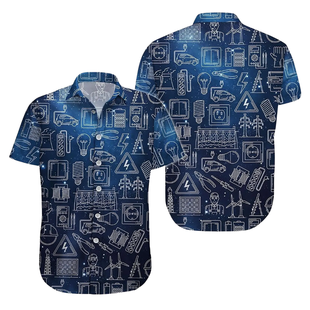 Blue Electrician Men's Hawaiian Shirt, Electrician Hawaiian Shirts HE0255