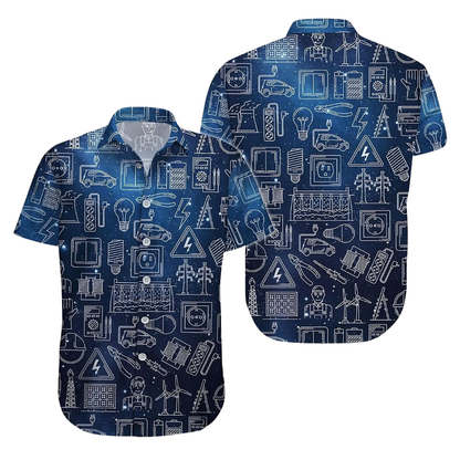 Blue Electrician Men's Hawaiian Shirt, Electrician Hawaiian Shirts HE0255
