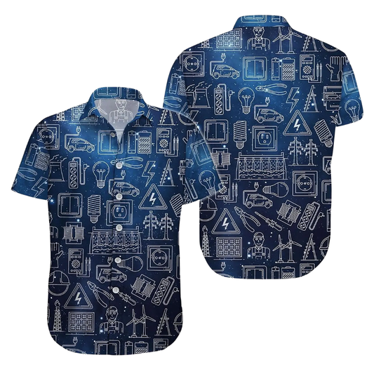Blue Electrician Men's Hawaiian Shirt, Electrician Hawaiian Shirts HE0255