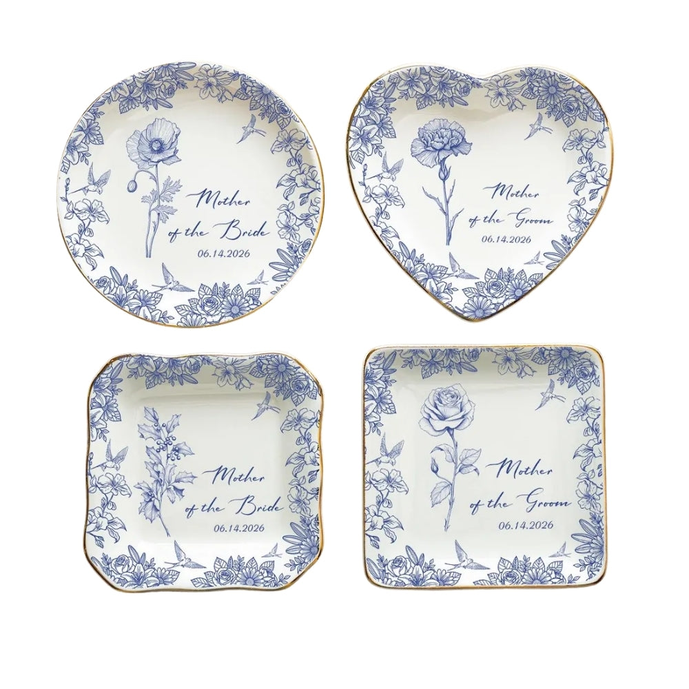 Mother Of The Groom Custom Birrth Month Flower Ring Dish, Custom Wedding Jewelry Dish For Mother Of Groom WD0384