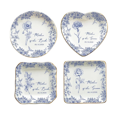 Mother Of The Groom Custom Birrth Month Flower Ring Dish, Custom Wedding Jewelry Dish For Mother Of Groom WD0384