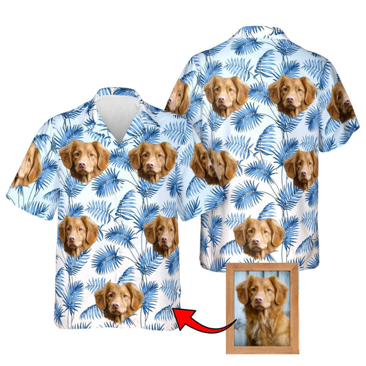 Custom Dog Face Tropical Blue White Hawaiian Shirt For Men Women, Custom Pet Photo Tropical Hawaiian Shirt HE0452